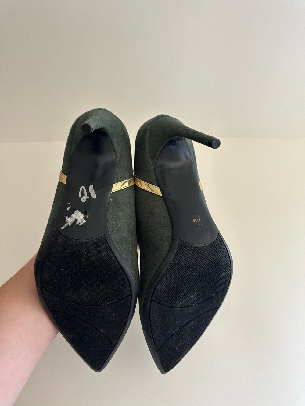 Marc Fisher Green Gold Trim Garlene Vegan Suede Heels - Picture 8 of 11
